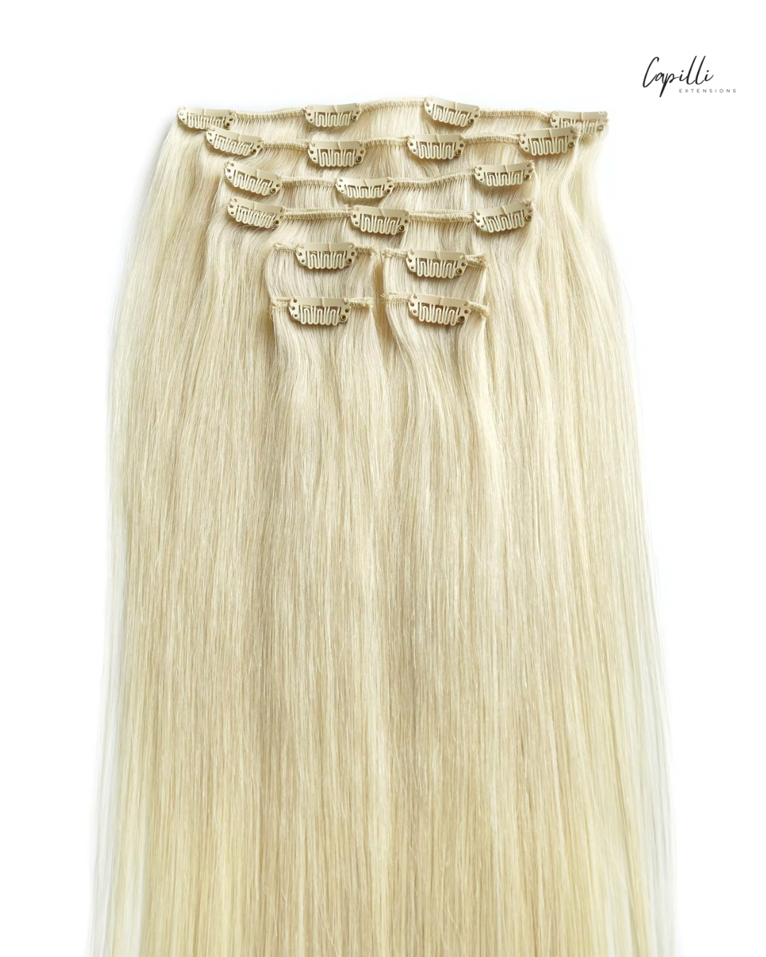 Clip in extensions los afgebeeld in blond haar
