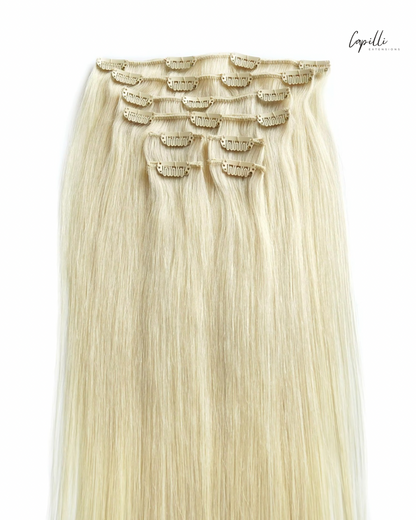 Clip in extensions los afgebeeld in blond haar