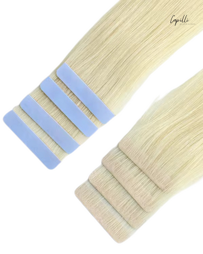 Invisible tape extensions productfoto in blond human Remy hair