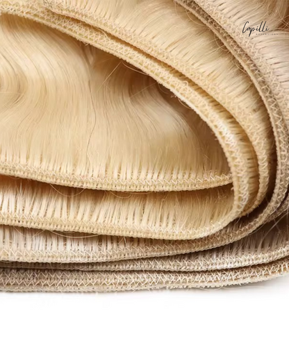 Close-up Triple weave extensions productfoto van 100% human Remy haar