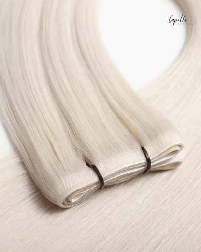 Invisible skin tape extensions productfoto in blond human Remy hair