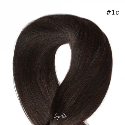 Ponytail extensions, 100% human remy hair #1c, premium hairpiece with color advice and worldwide shipping.