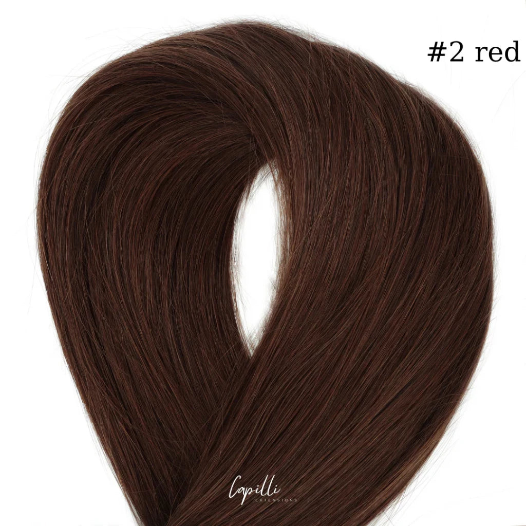 Ponytail extensions in #2 red, premium 100% human remy hair, single or double drawn, with worldwide shipping and color advice.