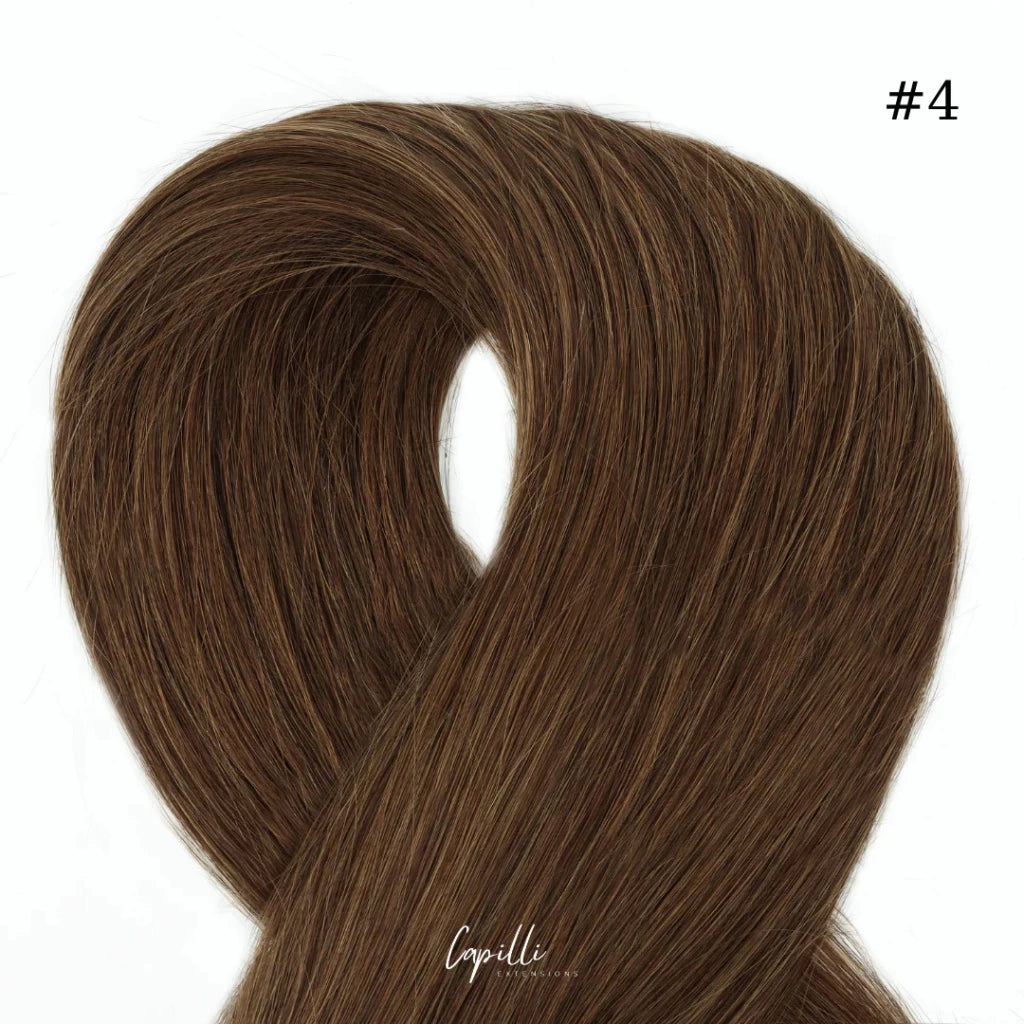 Ponytail extensions made from premium 100% human remy hair, color #4, available in single and double drawn, free worldwide shipping.