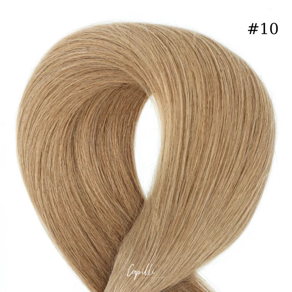 Ponytail extensions in kleur #10, premium 100% human remy haar, gewicht 100g - 250g, lengtes 30 cm - 76 cm.