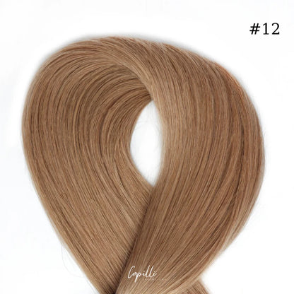 Premium Ponytail extensions in natural blonde, 100% human remy hair, with options from 100g to 250g and lengths from 30cm to 76cm.