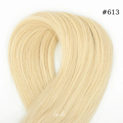 Ponytail extensions #613 in blonde shade, 100% human remy hair, available from 100g to 250g and 30cm to 76cm.